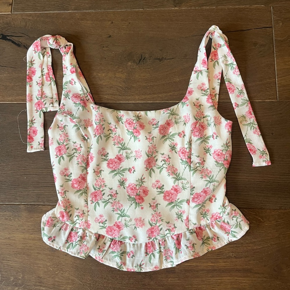 Altar'd State Pink Floral Ruffle Blouse